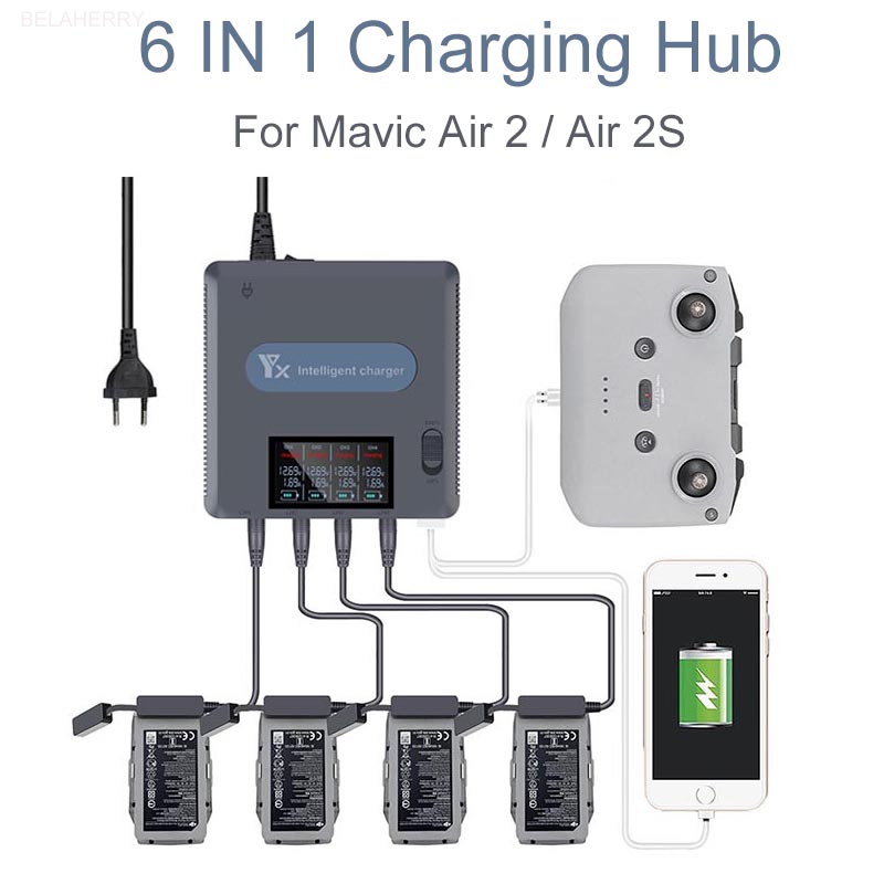 디지털 디스플레이 배터리 충전기, DJI 매빅 에어 2 - Drone Charging Hub 리뷰 및 가격